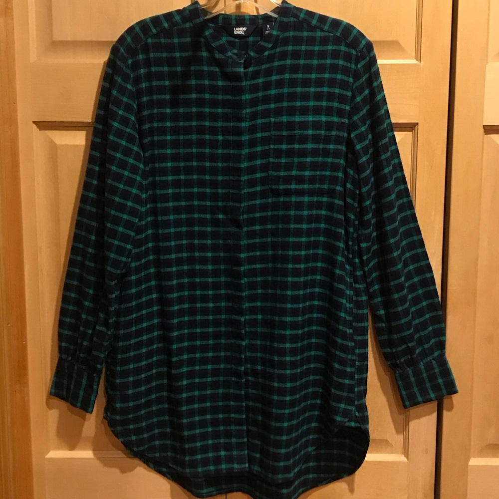 Lands' End Green and Black Checkered Shirt